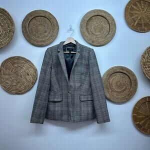 J. Crew Black White Preppy Houndstooth Wool Blend Lapel Blazer Jacket Business 8